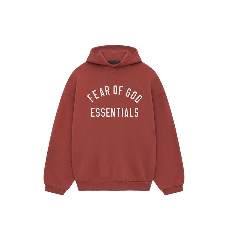 Essentials Fleece Crimson Red Hoodie Front SneakerMood