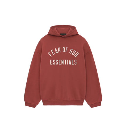 Essentials Fleece Crimson Red Hoodie Front SneakerMood