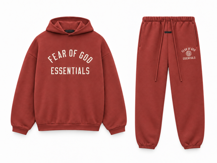 Essentials Fleece Crimson Red Winter Set Complete Outfit SneakerMood