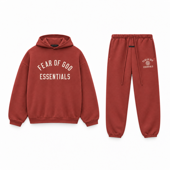Essentials Fleece Crimson Red Winter Set Complete Outfit SneakerMood