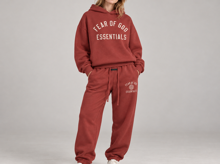 Essentials Fleece Crimson Red Winter Set Studio Model SneakerMood