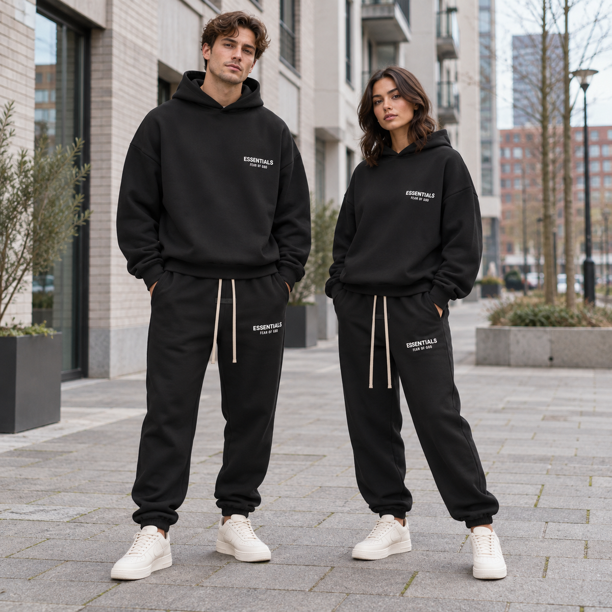 Essentials FW24 Black Fleece Winter Set Streetwear Couple SneakerMood