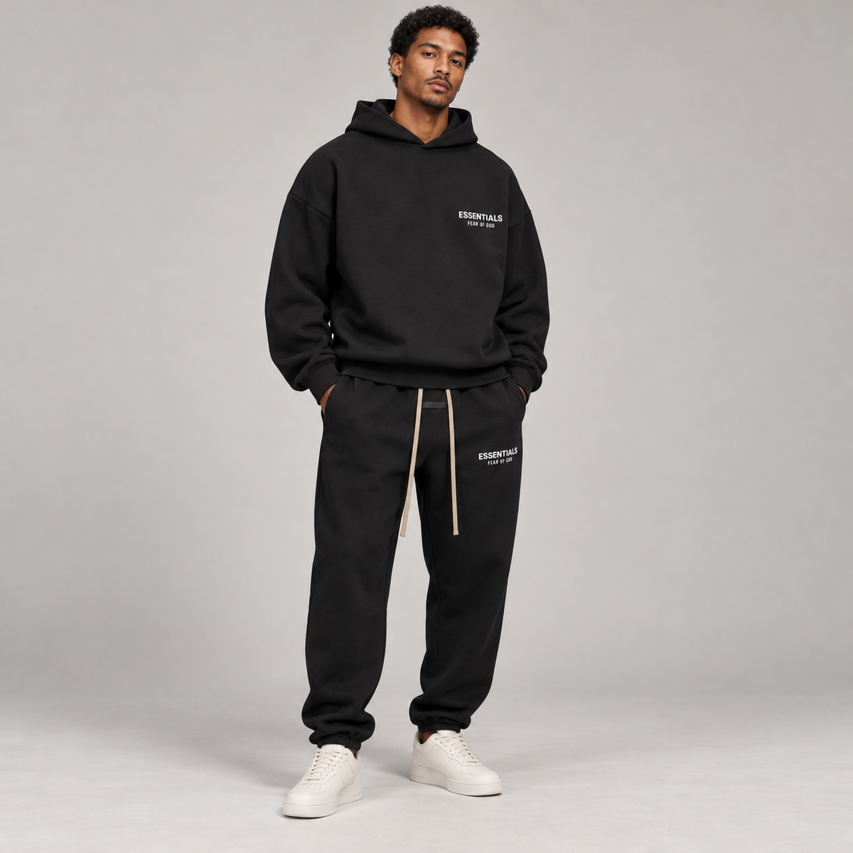 Essentials FW24 Black Fleece Winter Set Studio Model SneakerMood
