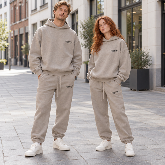 Essentials Heather Grey Fleece Winter Set Streetwear Couple SneakerMood