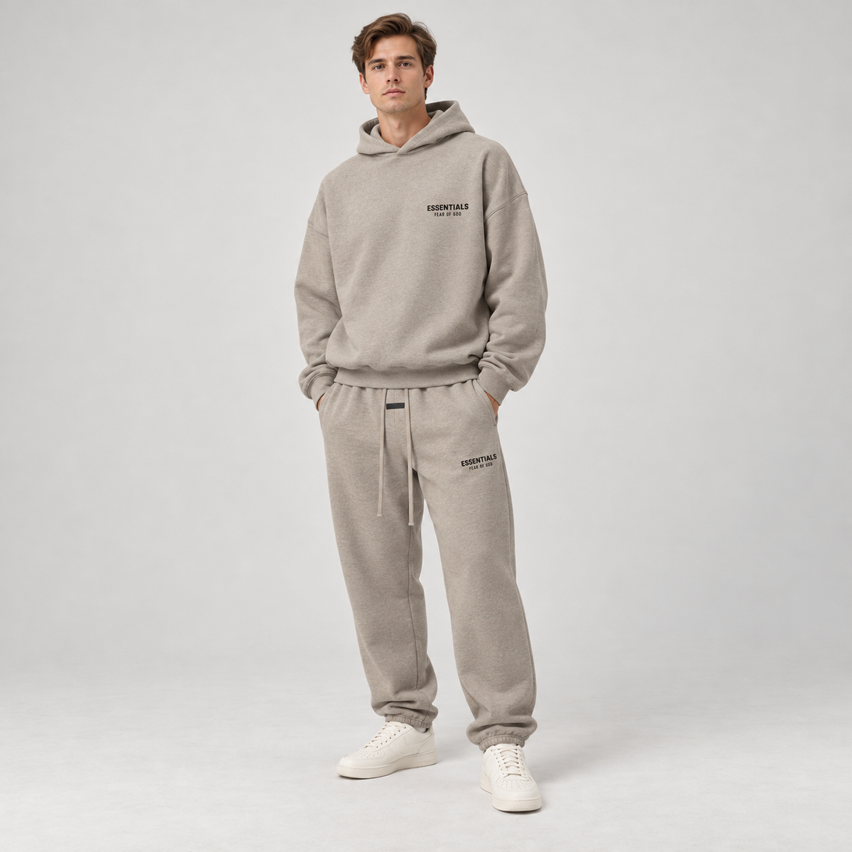 Essentials Heather Grey Fleece Winter Set Studio Model SneakerMood