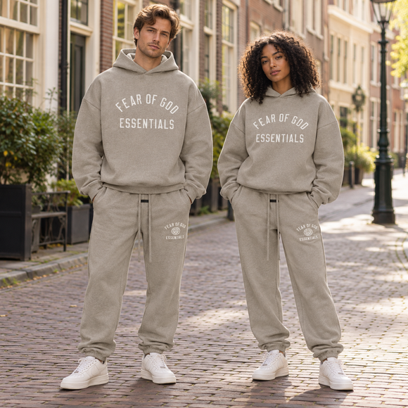 Essentials Heather Grey State Fleece Winter Set Streetwear Couple SneakerMood