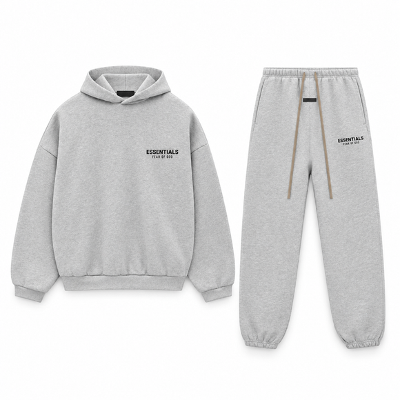 Essentials Light Heather Grey Fleece Winter Set Complete Outfit SneakerMood