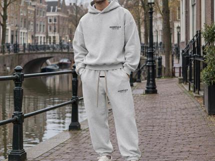 Essentials Light Heather Grey Fleece Winter Set Streetwear Model SneakerMood