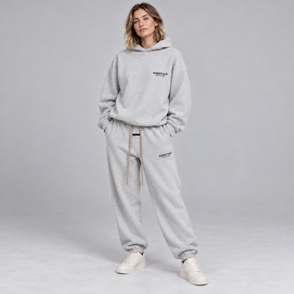 Essentials Light Heather Grey Fleece Winter Set Studio Model SneakerMood