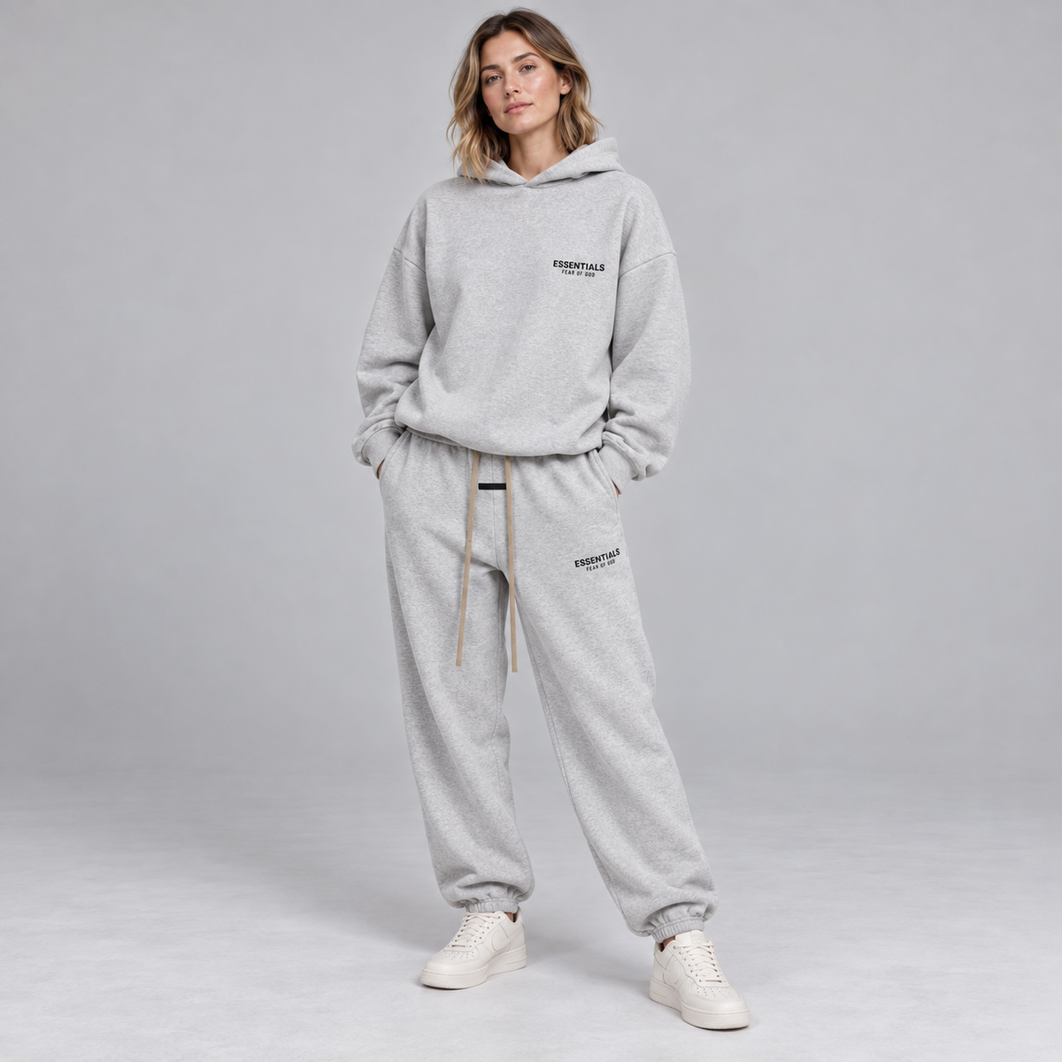 Essentials Light Heather Grey Fleece Winter Set Studio Model SneakerMood