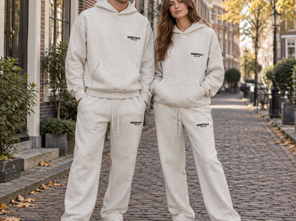 Essentials Light Oatmeal Relaxed Winter Set Streetwear Couple SneakerMood