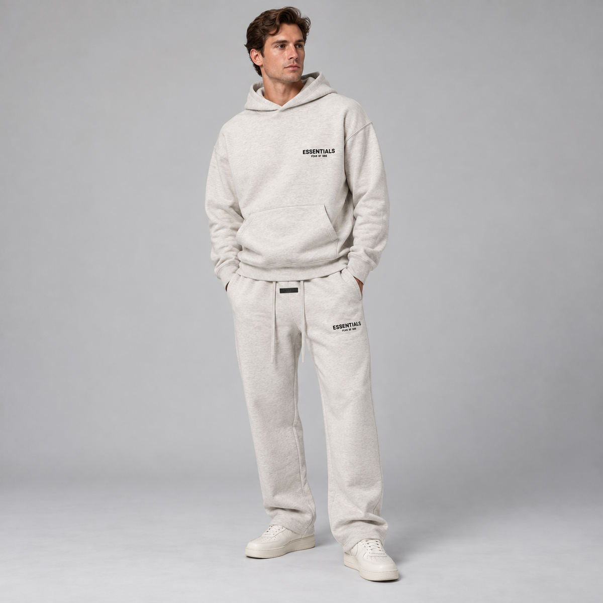 Essentials Light Oatmeal Relaxed Winter Set Studio Model SneakerMood