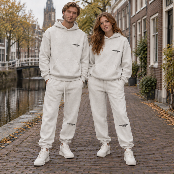 Essentials Light Oatmeal Winter Set Streetwear Couple SneakerMood