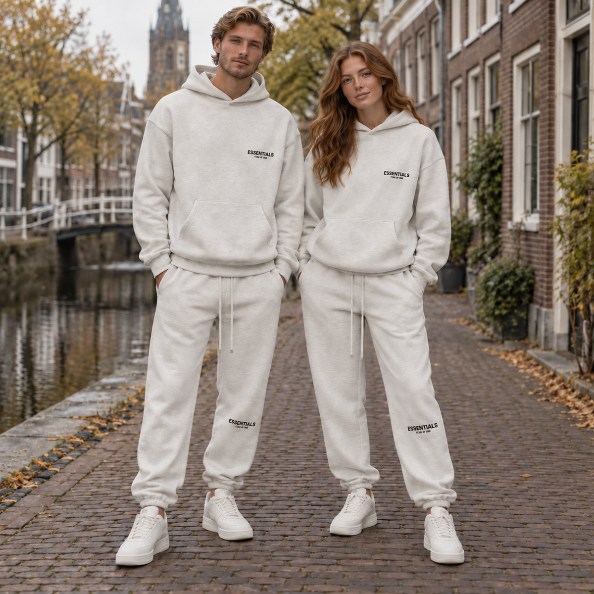 Essentials Light Oatmeal Winter Set Streetwear Couple SneakerMood
