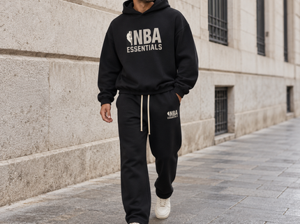 Essentials NBA Black Grey Relaxed Winter Set Streetwear Model SneakerMood
