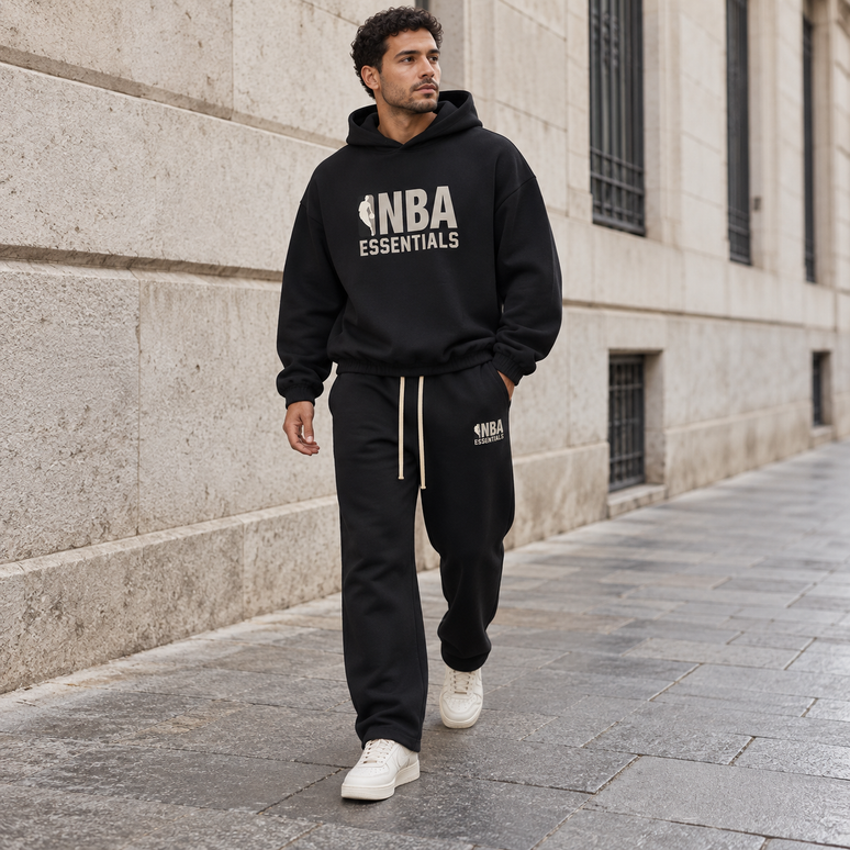 Essentials NBA Black Grey Relaxed Winter Set Streetwear Model SneakerMood