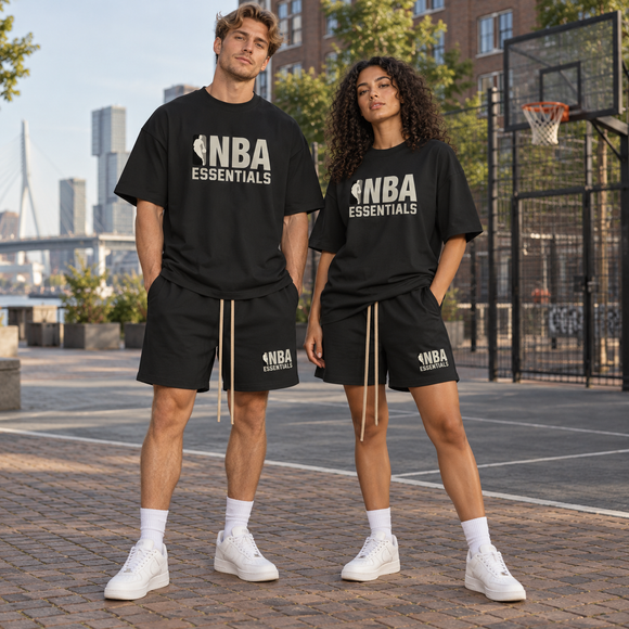 Essentials NBA Black Grey Summer Set Streetwear Couple SneakerMood