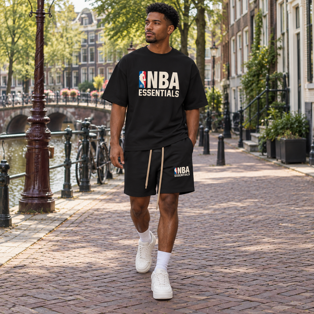 Essentials NBA Black Summer Set Streetwear Model SneakerMood