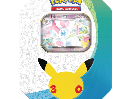 Pokémon TCG 30th Celebration Sylveon ex Tin - SKU 66072 - front view - SneakerMood