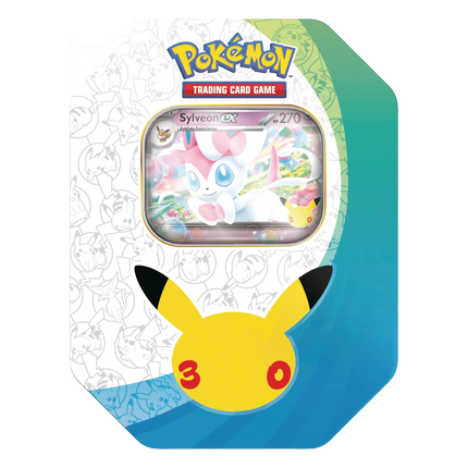 Pokémon TCG 30th Celebration Sylveon ex Tin - SKU 66072 - front view - SneakerMood