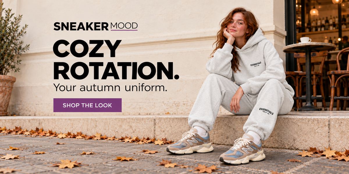 Cozy Rotation — Essentials Light Oatmeal winter set with New Balance 9060 sneakers