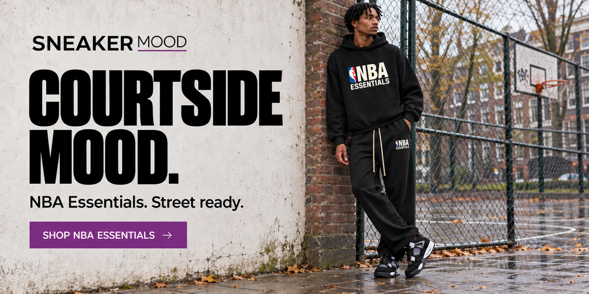 Courtside Mood — NBA Essentials Black winter set with Jordan 4 sneakers