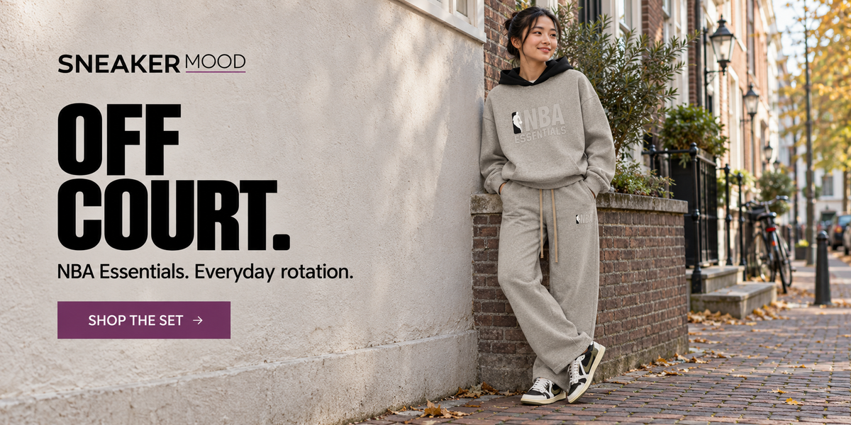 Off Court — NBA Essentials Warm Heather winter set with Travis Scott Jordan 1 sneakers
